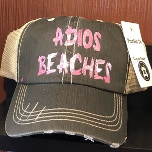 Adios Beaches ripped distressed trucker hat